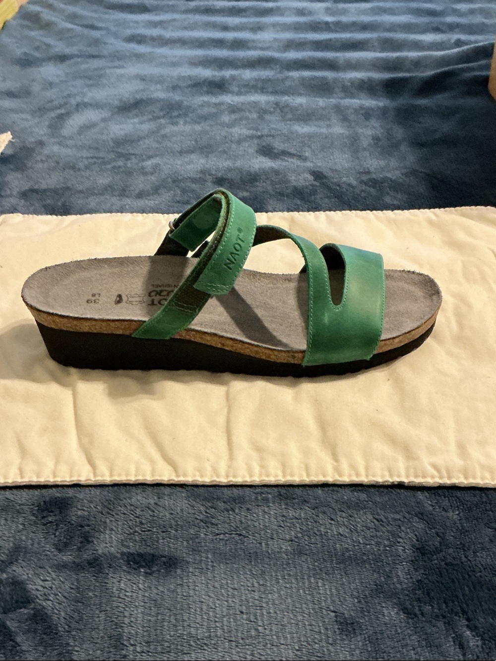 Naot Green Two-strap Adjustable Slide Sandal with Platform Sole